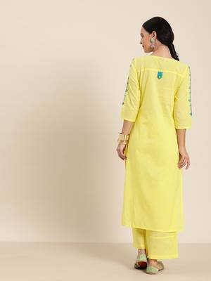 Yellow embroidered kurta & palazzo set 3