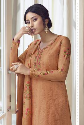 Dark Peach Embroidered Tussar Silk Salwar 3