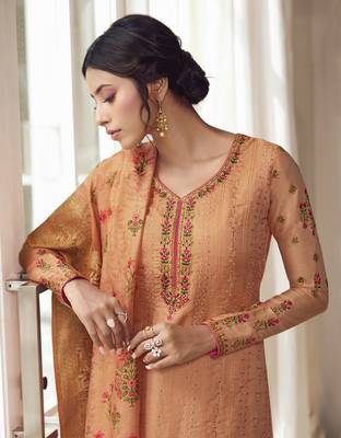 Dark Peach Embroidered Tussar Silk Salwar 4