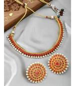 Gold Plated Stylish Red Stone Studded Choker Necklace Jewellery Set For Women