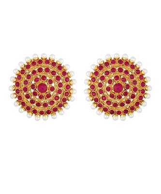 Gold Plated Stylish Red Stone Studded Choker Necklace Jewellery Set For Women 5