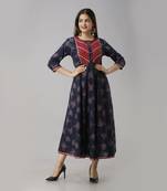 Women's  Blue Cotton Anarkali Floral Printed Kurta