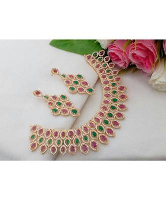 Fabulous Necklace Made Out From Cz & Ruby Emerald Stones With A Pair Of Matching Ear Rings 1