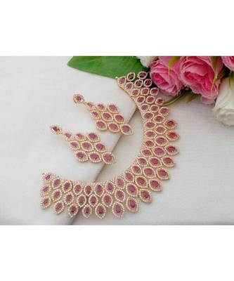 Fabulous Necklace Made Out From Cz & Ruby Stones With A Pair Of Matching Ear Rings 1