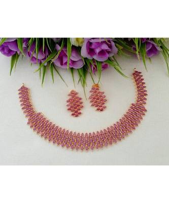 Elegant Designer Ruby Stone Necklace With A Pair Of Matching Ear Rings 1