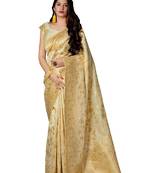 Gold printed banarasi silk saree with blouse