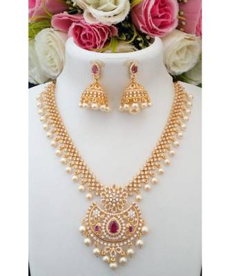 Royal Designer Cubic Zircon Stone Necklace With A Pair Of Matching Jhumkas 1