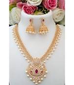 Royal Designer Cubic Zircon Stone Necklace With A Pair Of Matching Jhumkas