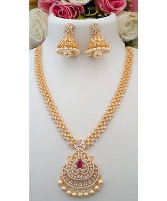 Stunning Desinger Cubic Zircon Stone Necklace With A Pair Of Matching Jhumkas 1