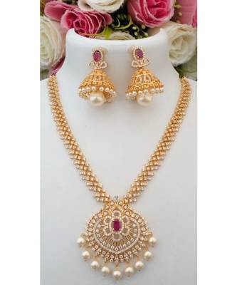 Awesome American Diamond Necklace With A Pair Of Beautiful Jhumkas 1