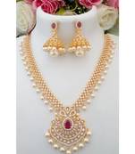 Beautiful Cubic Zircon Stone Necklace With A Pair Of Matching Jhumkas