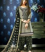 grey Embroidered Satin Unstitched Salwar With Dupatta