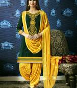 green Embroidered Satin Unstitched Salwar With Dupatta