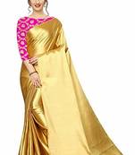 Gold & Pink plain satin saree with blouse