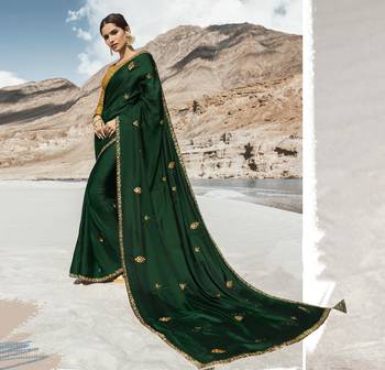 Dark Green Embroidered Silk Blend Saree With Blouse 1