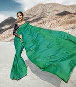 Sea Green Embroidered Silk Blend Saree With Blouse