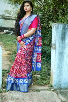 Gorgeous Pink Soft Linen Cotton Pochampally Saree With Blouse Piece 1