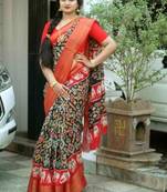 Stunning Black Soft Linen Cotton Pochampally Saree With Blouse Piece