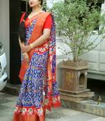 Radiant Blue Soft Linen Cotton Pochampally Saree With Blouse Piece