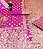 Pink Woven Banarasi Saree With Blouse