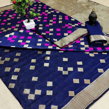 Blue Woven Banarasi Saree With Blouse 1