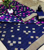 Blue Woven Banarasi Saree With Blouse