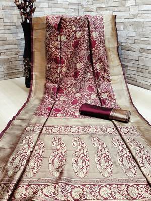 Maroon Woven Banarasi Saree With Blouse 1