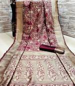 Maroon Woven Banarasi Saree With Blouse