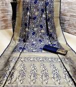 Dark Blue Woven Banarasi Saree With Blouse