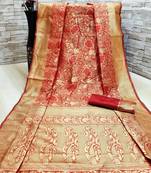 Red Woven Banarasi Saree With Blouse