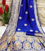 Blue Woven Banarasi Saree With Blouse