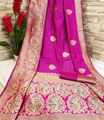 Pink Woven Banarasi Saree With Blouse