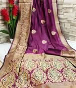 Wine Woven Banarasi Saree With Blouse