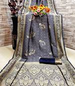 Dark Blue Woven Banarasi Saree With Blouse
