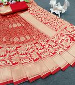 Red Woven Banarasi Saree With Blouse