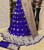 Blue Woven Banarasi Saree With Blouse