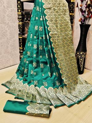 Turquoise Woven Banarasi Saree With Blouse 1