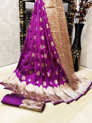 Wine Woven Banarasi Saree With Blouse 1