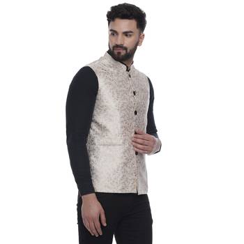 Beige Brasso Banarasi Nehru Jacket 2
