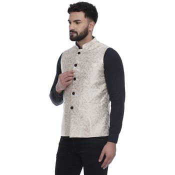Beige Brasso Banarasi Nehru Jacket 3