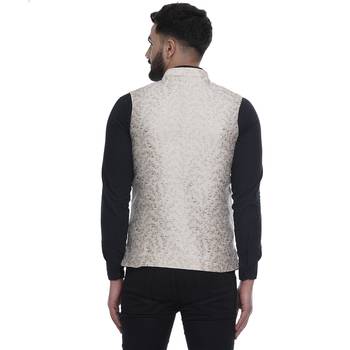 Beige Brasso Banarasi Nehru Jacket 4