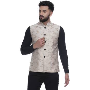 Beige Brasso Banarasi Nehru Jacket 1