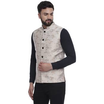 Beige Brasso Banarasi Nehru Jacket 2