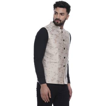 Beige Brasso Banarasi Nehru Jacket 3