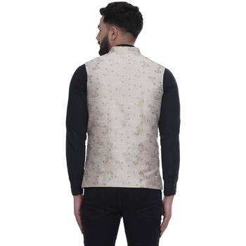 Beige Brasso Banarasi Nehru Jacket 4