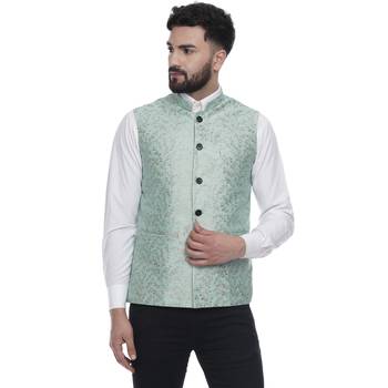 Green Brasso Banarasi Nehru Jacket 1