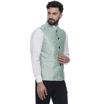 Green Brasso Banarasi Nehru Jacket 2