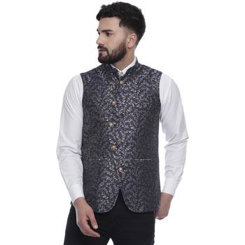 Blue Brasso Banarasi Nehru Jacket 1