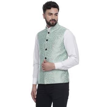Green Brasso Banarasi Nehru Jacket 3