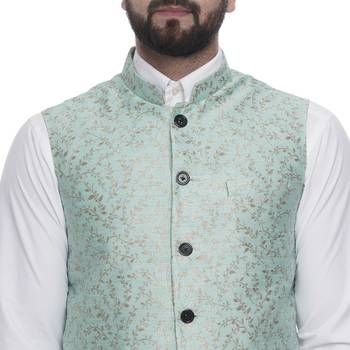 Green Brasso Banarasi Nehru Jacket 4